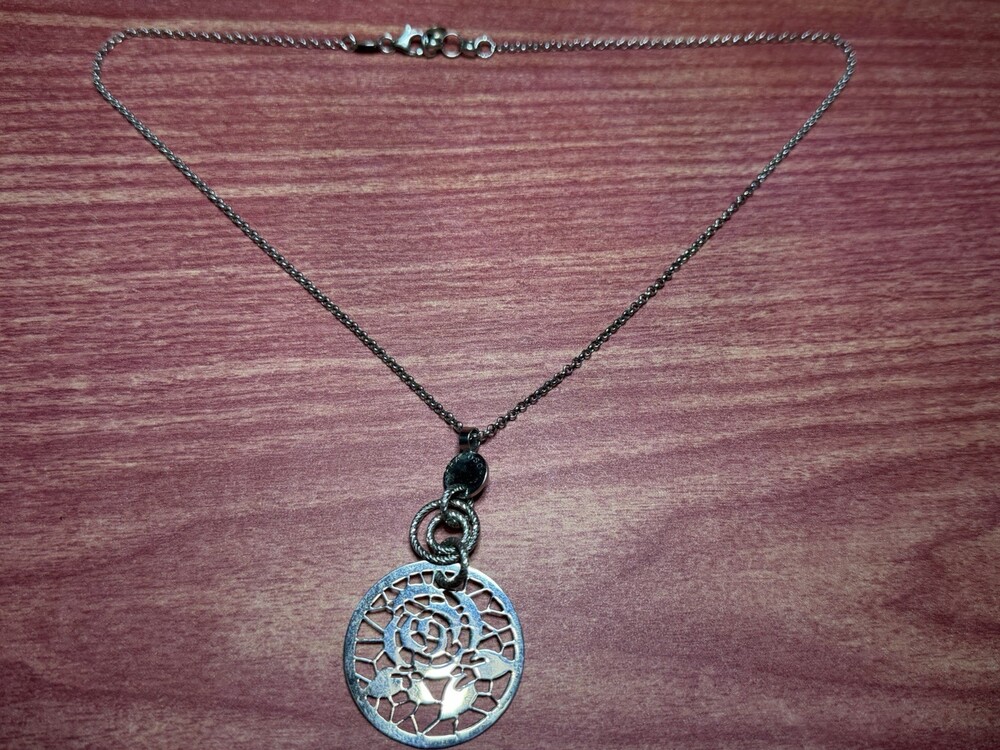 Beautiful Fraboso Italy Sterling 925 Flower Pendant Rolo Link Chain Necklace 18"